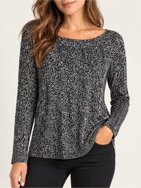 White House Black Market Black White Herringbone Lightweight Sweater Size S